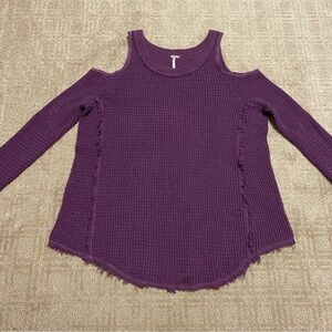 {Free People} Thermal Knit Sunrise Cold Shoulder Sweater | Purple ~ XS